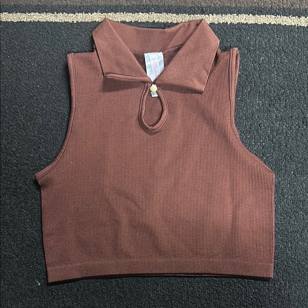 Brown Sleeveless Collared Top